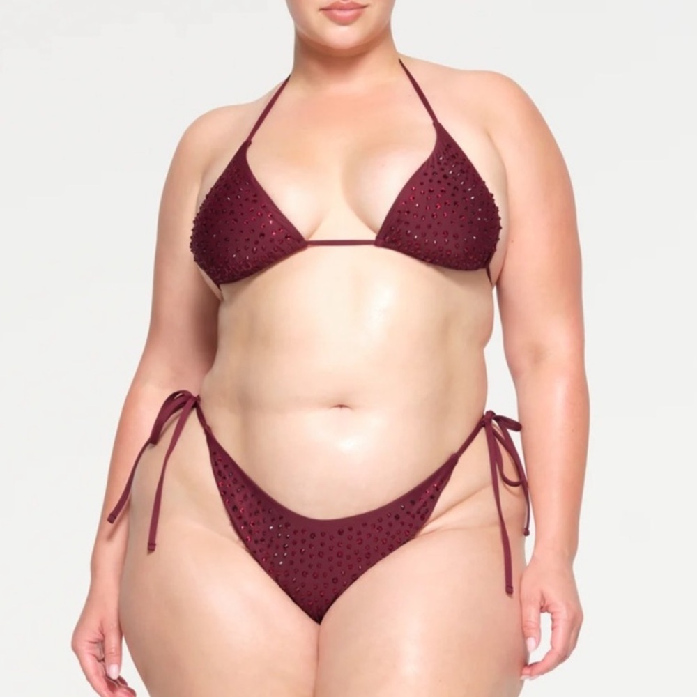 NWT SKIMS Rhinestone Bikini Set in Wine